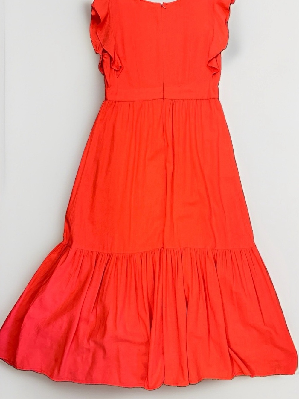 Cynthia Rowley Linen Blend Tiered Maxi Dress Large Coral Red